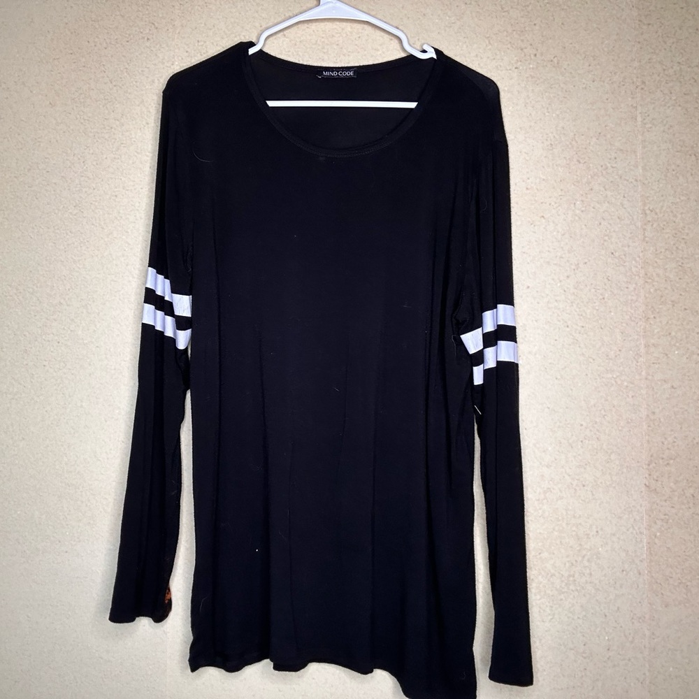 Mind Code Navy White strips Long Sleeve Top